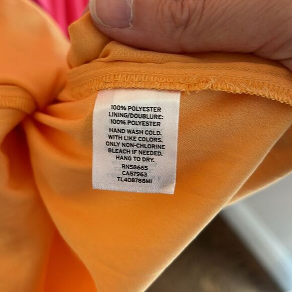 Leith Women’s Ombré gradient tiered pleated orange pink raspberry dress Small! - Picture 9 of 9